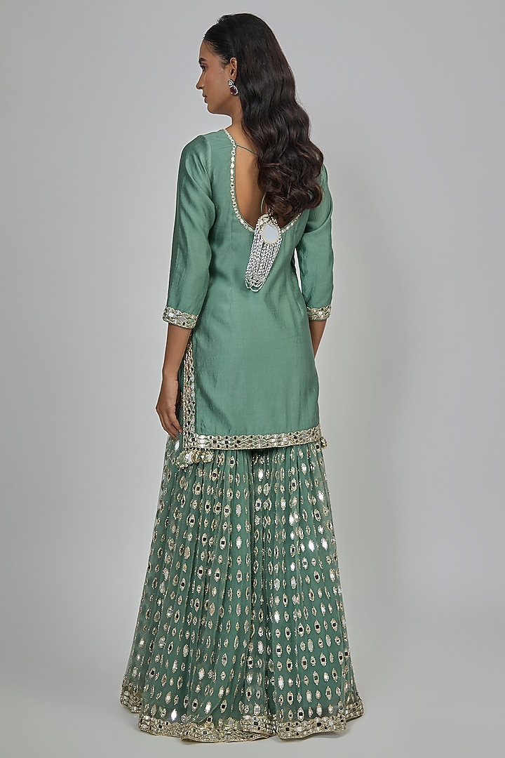 Jade Green Net Mirror Embroidered Bridal Sharara Set by Abhinav Mishra at Pernia's Pop Up Shop
