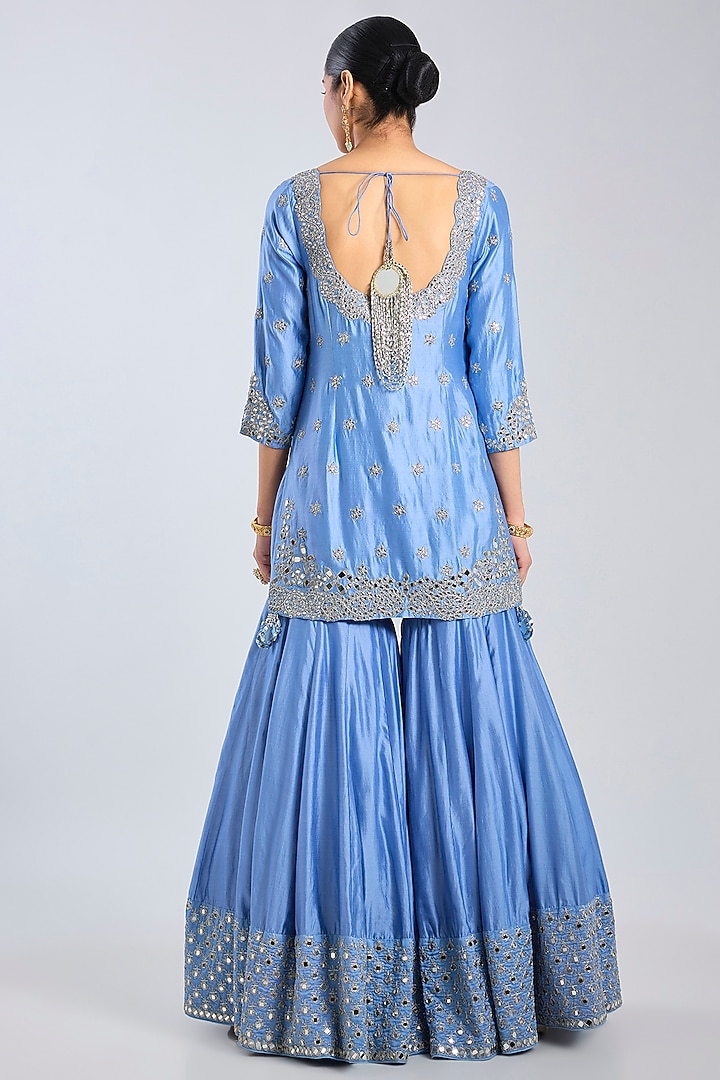 Metallic Blue Chanderi Bridal Sharara Set by Abhinav Mishra at Pernia's Pop Up Shop