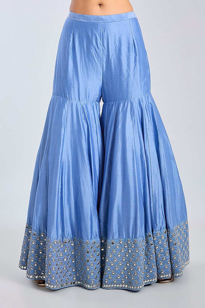 Metallic Blue Chanderi Bridal Sharara Set by Abhinav Mishra at Pernia's Pop Up Shop