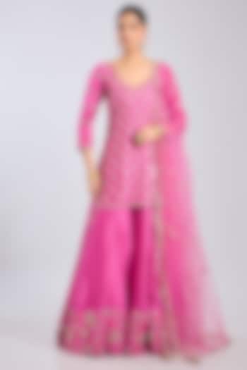 Maharani Pink Chanderi Bridal Sharara Set by Abhinav Mishra at Pernia's Pop Up Shop