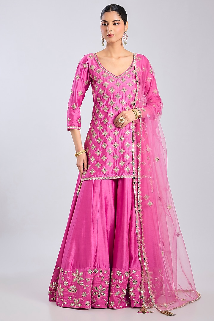 Maharani Pink Chanderi Bridal Sharara Set by Abhinav Mishra at Pernia's Pop Up Shop