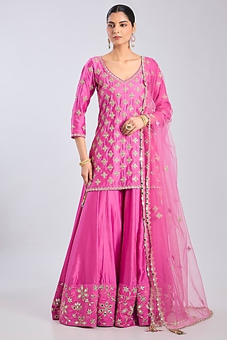Maharani Pink Chanderi Sharara Set by Abhinav Mishra