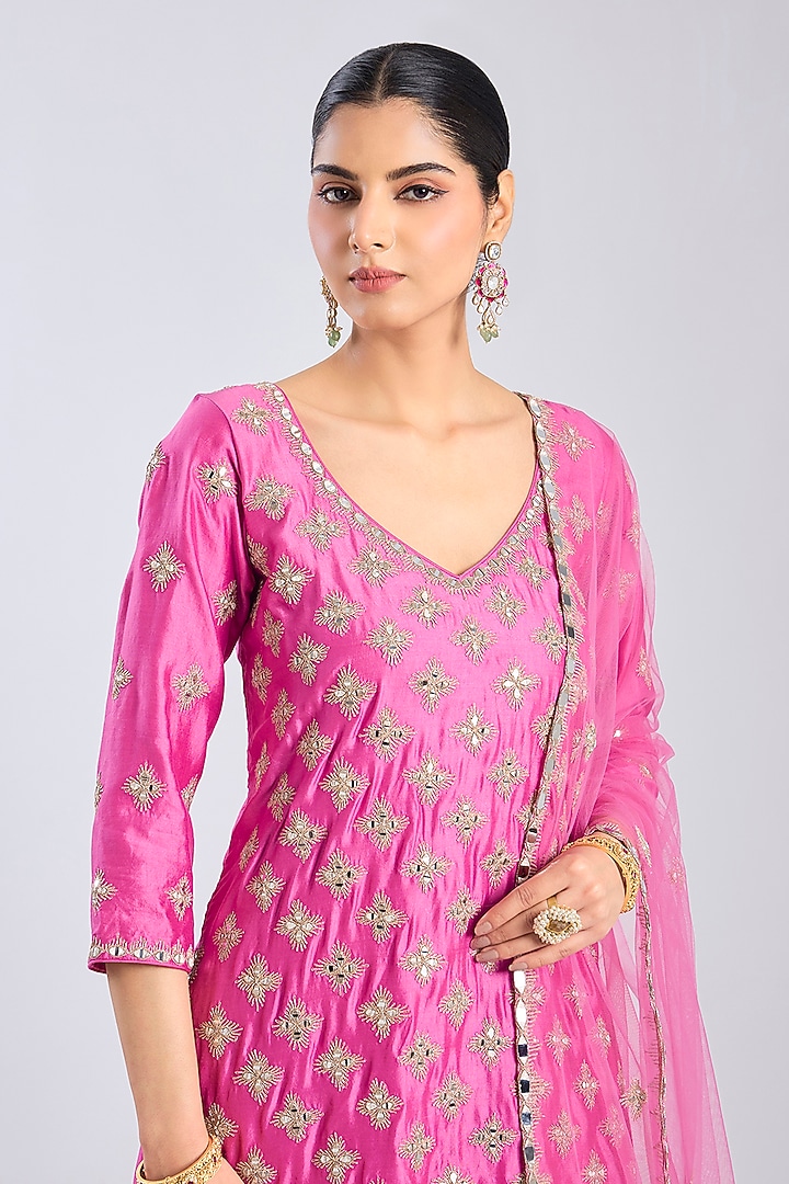 Maharani Pink Chanderi Bridal Sharara Set by Abhinav Mishra at Pernia's Pop Up Shop
