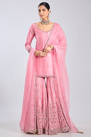 Petal Pink Chanderi Sharara Set by Abhinav Mishra