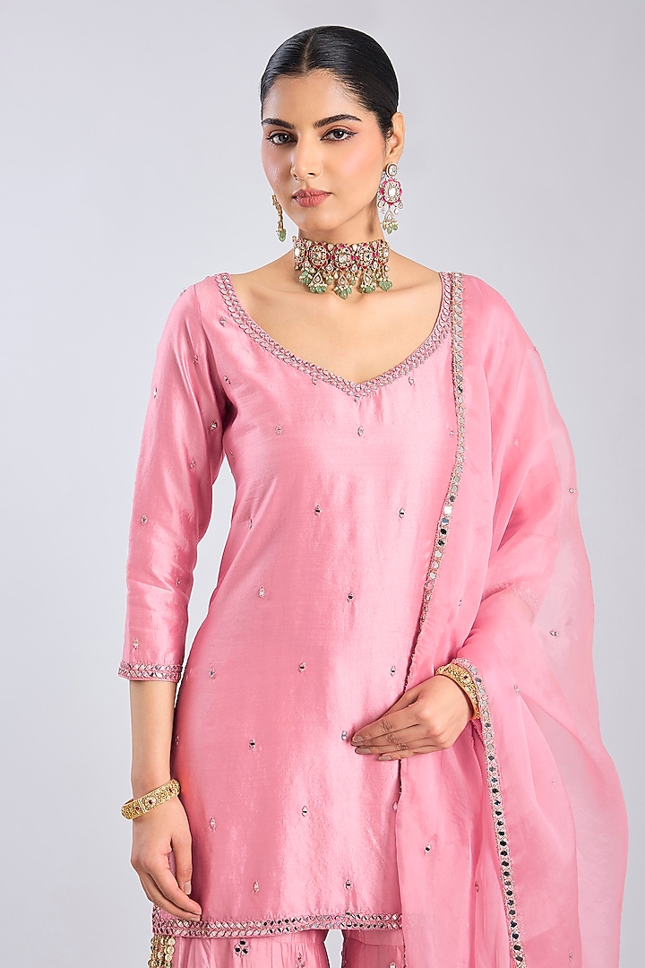 Petal Pink Chanderi Bridal Sharara Set by Abhinav Mishra at Pernia's Pop Up Shop