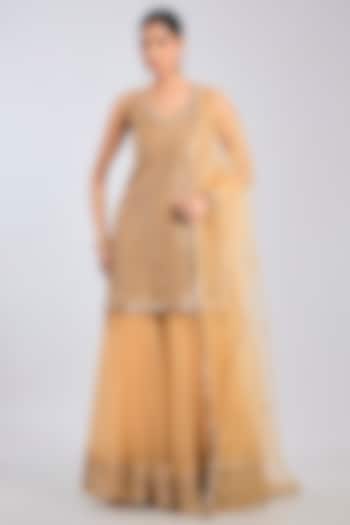Beige Gold Chanderi Bridal Sharara Set by Abhinav Mishra at Pernia's Pop Up Shop
