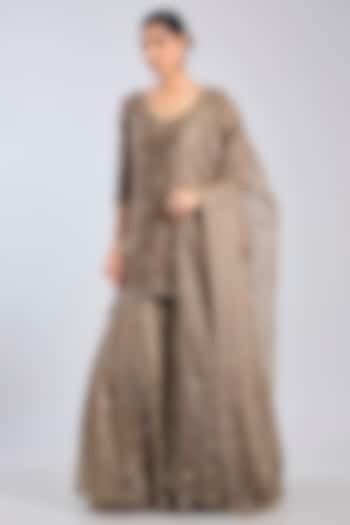 Mocha Brown Chanderi Bridal Sharara Set by Abhinav Mishra at Pernia's Pop Up Shop