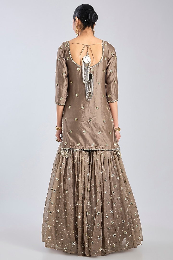 Mocha Brown Chanderi Bridal Sharara Set by Abhinav Mishra at Pernia's Pop Up Shop