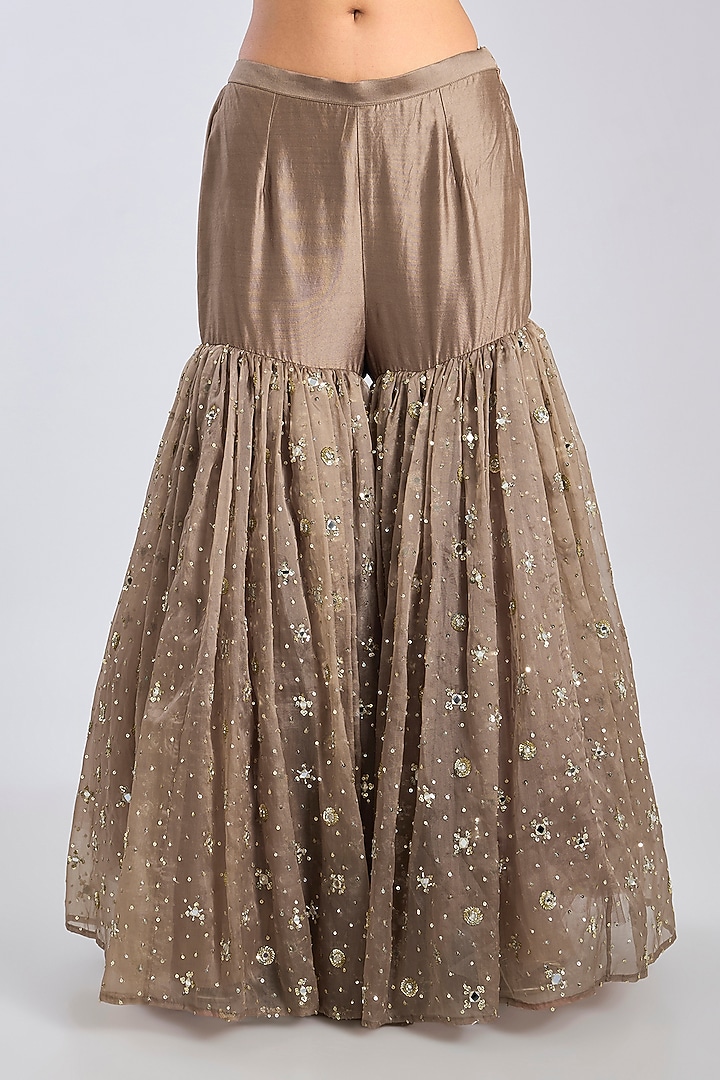 Mocha Brown Chanderi Bridal Sharara Set by Abhinav Mishra at Pernia's Pop Up Shop