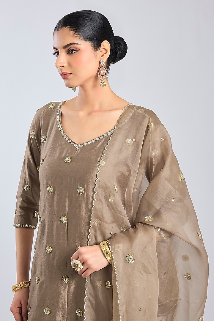 Mocha Brown Chanderi Bridal Sharara Set by Abhinav Mishra at Pernia's Pop Up Shop