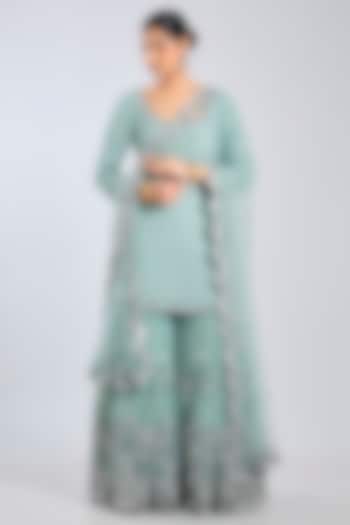 Stone Blue Net Bridal Sharara Set by Abhinav Mishra at Pernia's Pop Up Shop