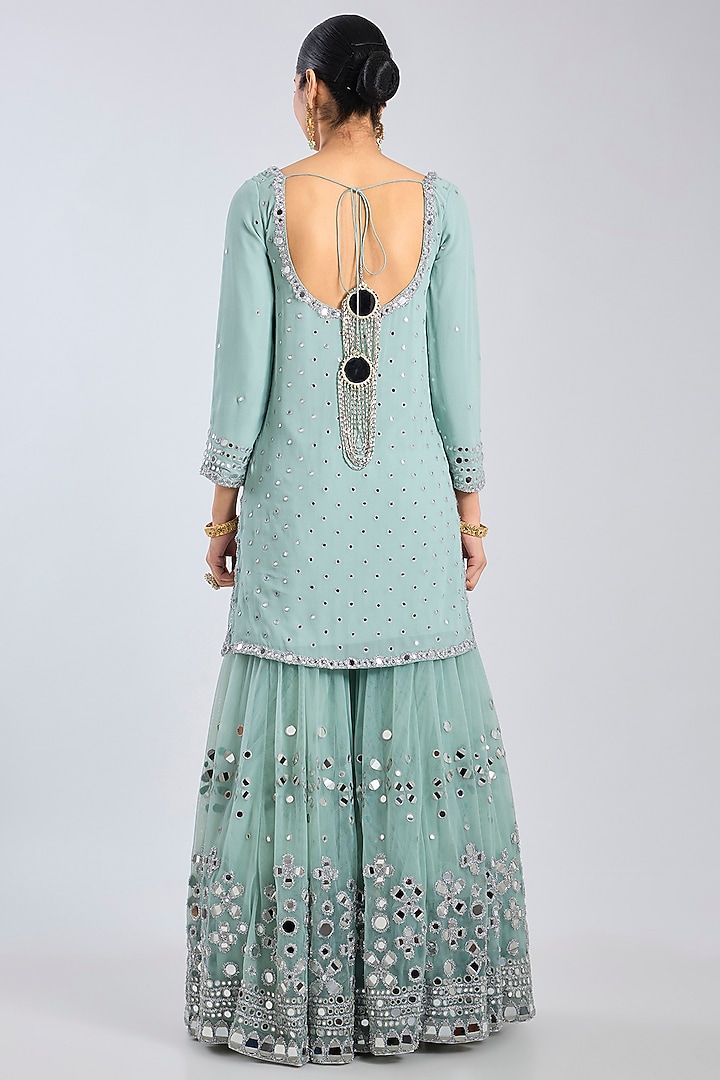 Stone Blue Net Bridal Sharara Set by Abhinav Mishra at Pernia's Pop Up Shop