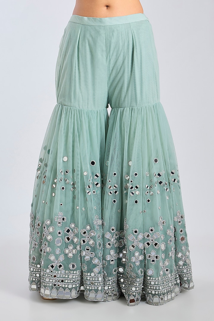 Stone Blue Net Bridal Sharara Set by Abhinav Mishra at Pernia's Pop Up Shop