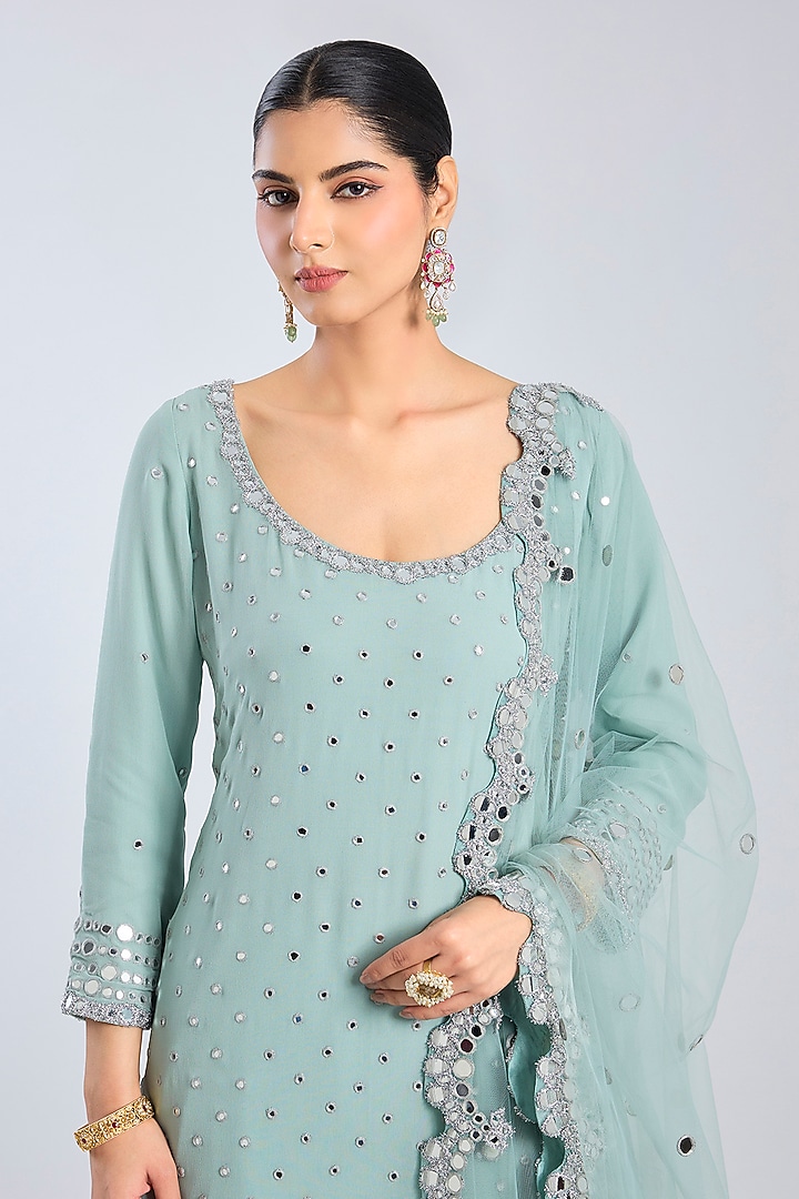 Stone Blue Net Bridal Sharara Set by Abhinav Mishra at Pernia's Pop Up Shop