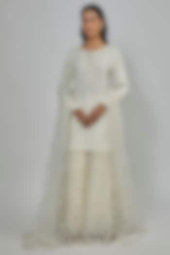 Ivory Marine Net Mirror Embroidered Bridal Sharara Set by Abhinav Mishra at Pernia's Pop Up Shop