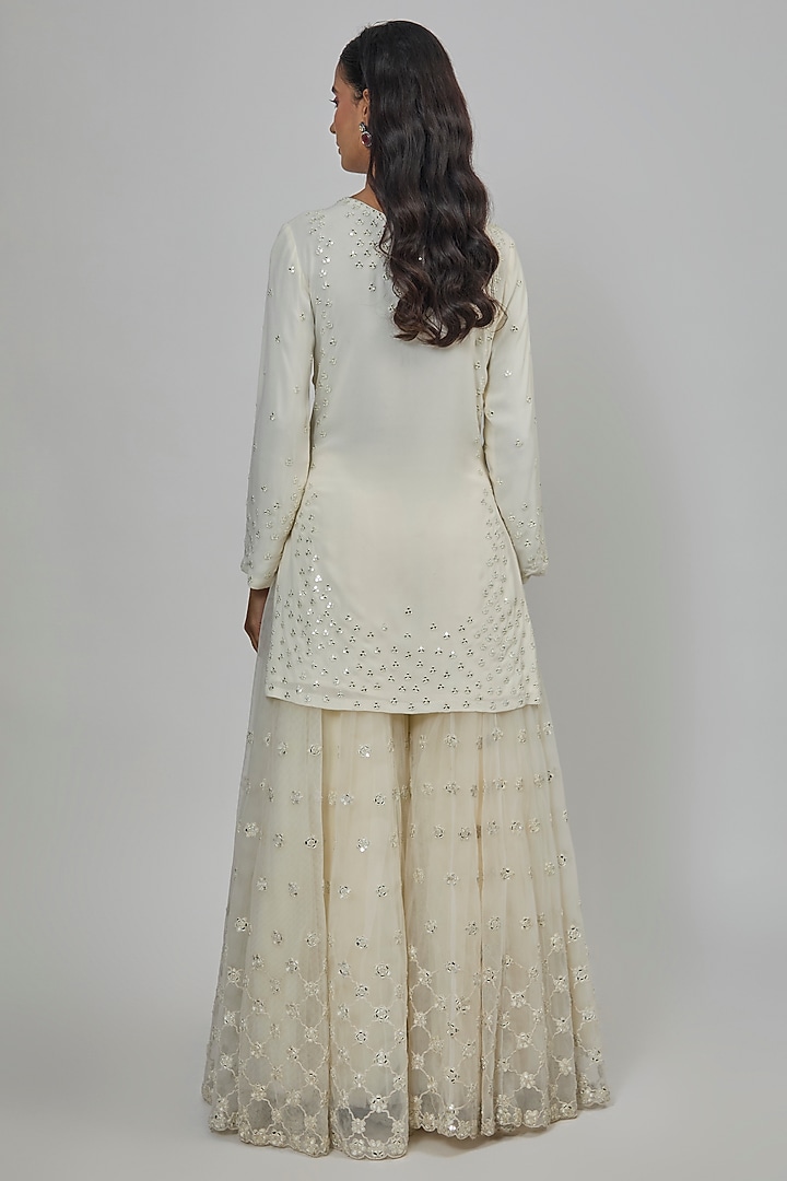 Ivory Marine Net Mirror Embroidered Bridal Sharara Set by Abhinav Mishra at Pernia's Pop Up Shop