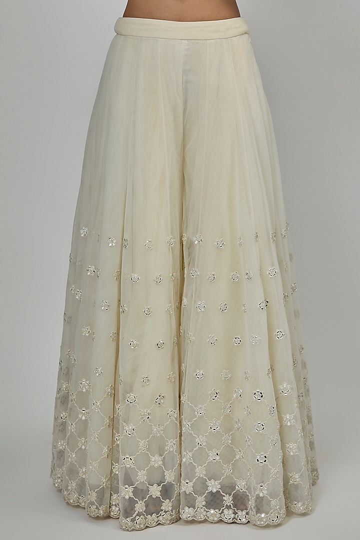 Ivory Marine Net Mirror Embroidered Bridal Sharara Set by Abhinav Mishra at Pernia's Pop Up Shop