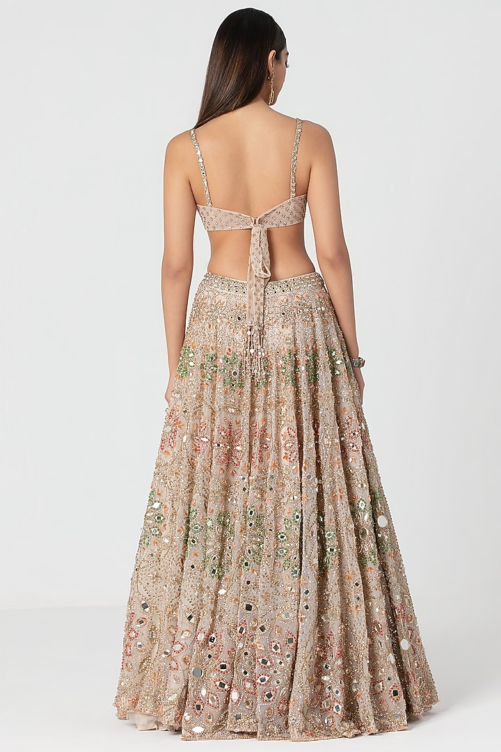 Beige Net Mirror Work Bridal Lehenga Set by Abhinav Mishra at Pernia's Pop Up Shop