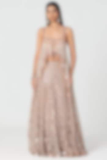 Nude Pink Net Mirror & Crystal Work Bridal Lehenga Set by Abhinav Mishra at Pernia's Pop Up Shop