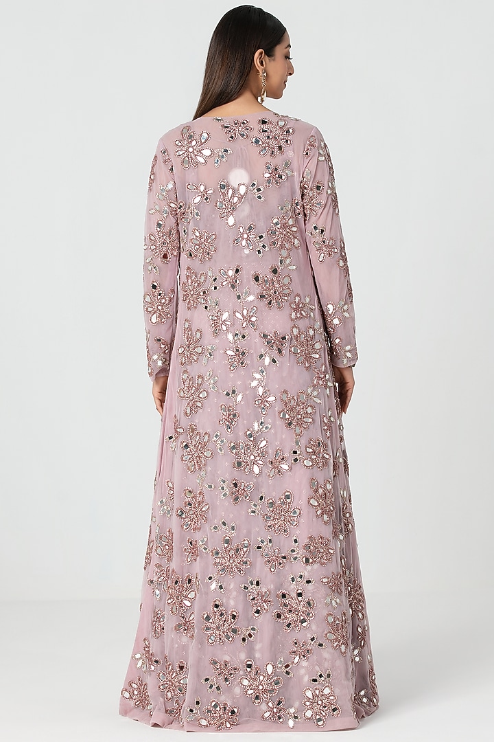 Lavender Net Mirror & Crystal Work Jacket Bridal Lehenga Set by Abhinav Mishra at Pernia's Pop Up Shop