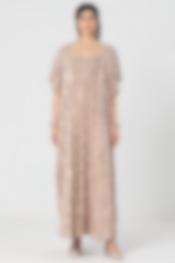 Rose Pink Soft Georgette Mirror Embroidered Kaftan by Abhinav Mishra at Pernia's Pop Up Shop