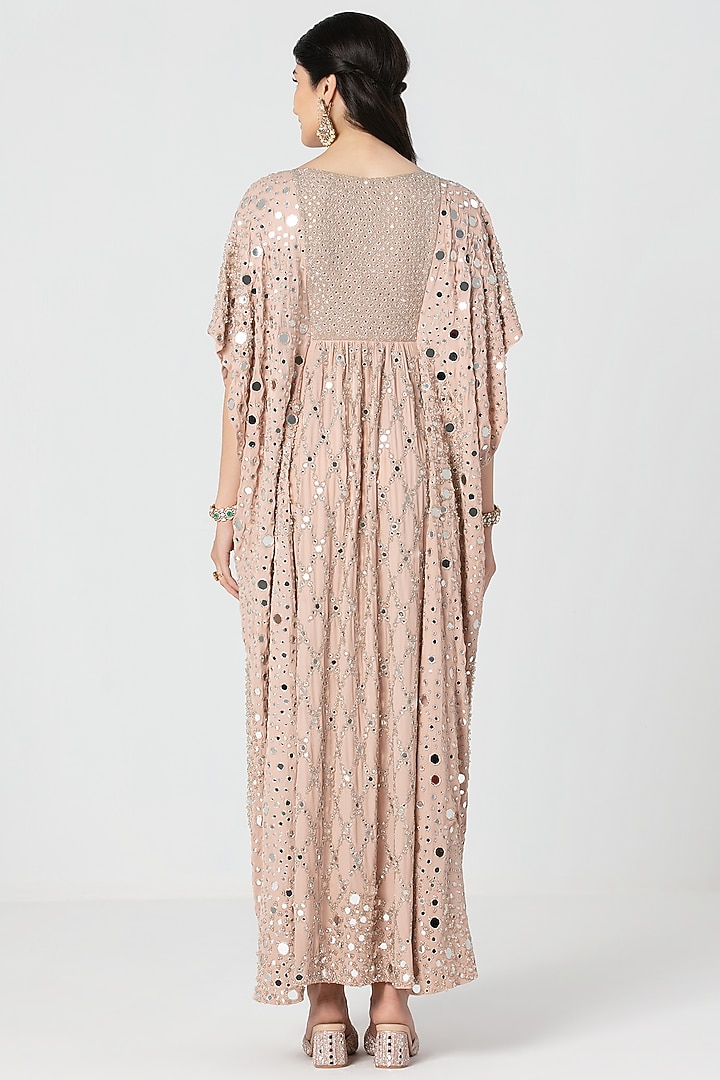Rose Pink Soft Georgette Mirror Embroidered Kaftan by Abhinav Mishra at Pernia's Pop Up Shop