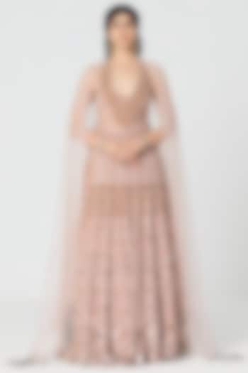 Rose Pink Velvet Mirror & Crystal Work Bridal Lehenga Set by Abhinav Mishra at Pernia's Pop Up Shop
