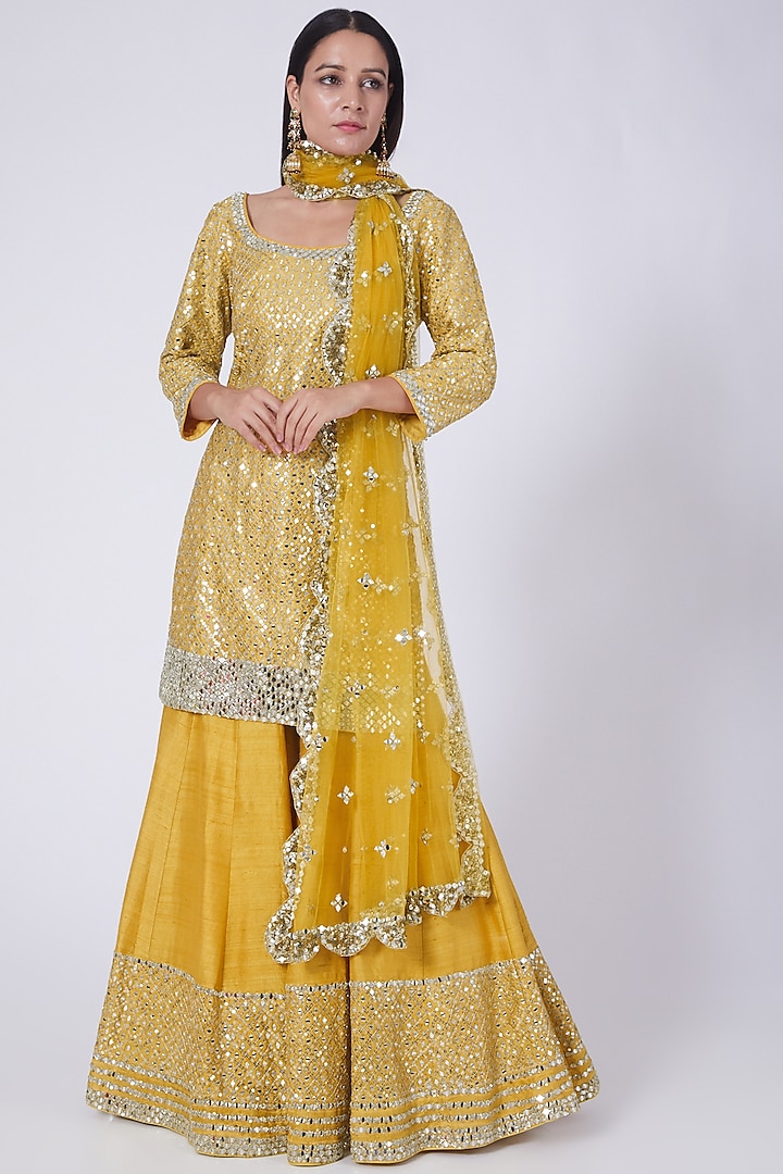 Yellow Sequins Embellished Sharara Set by Abhinav Mishra
