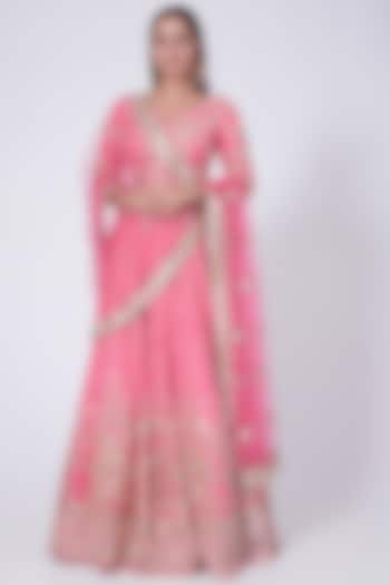 Pink Mirror Embellished Lehenga Set by Abhinav Mishra