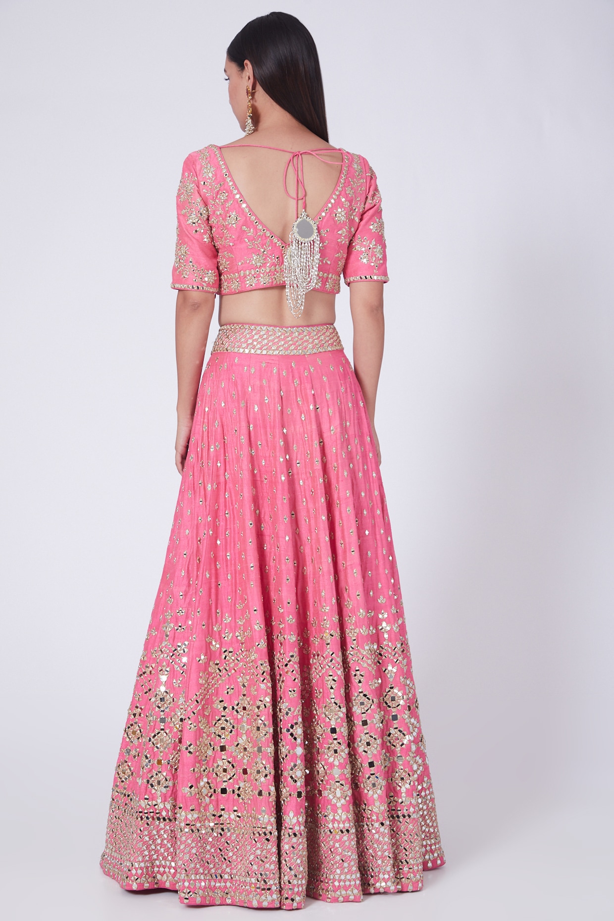 Pink Mirror Embellished Bridal Lehenga Set by Abhinav Mishra at