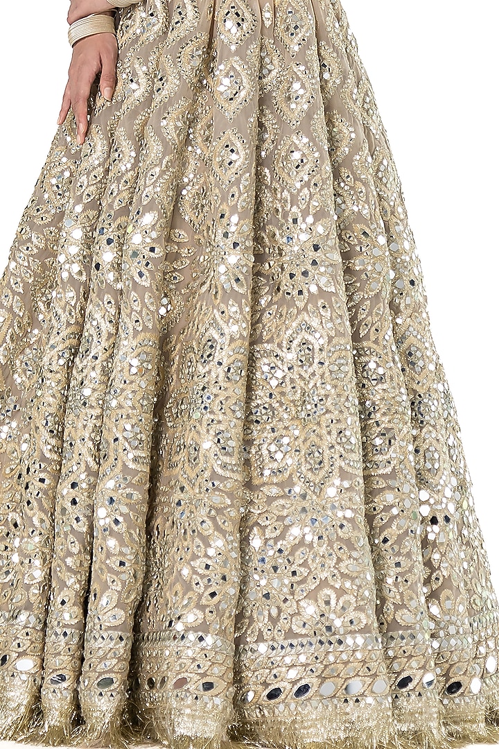 Beige-Golden Net Mirror Embroidered Bridal Lehenga Set by Abhinav Mishra at Pernia's Pop Up Shop