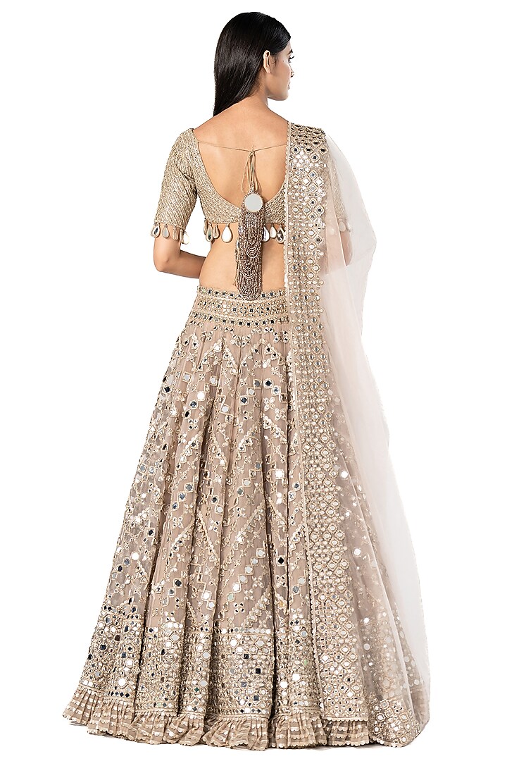 Moon Grey Organza Embellished Bridal Lehenga Set by Abhinav Mishra at Pernia's Pop Up Shop