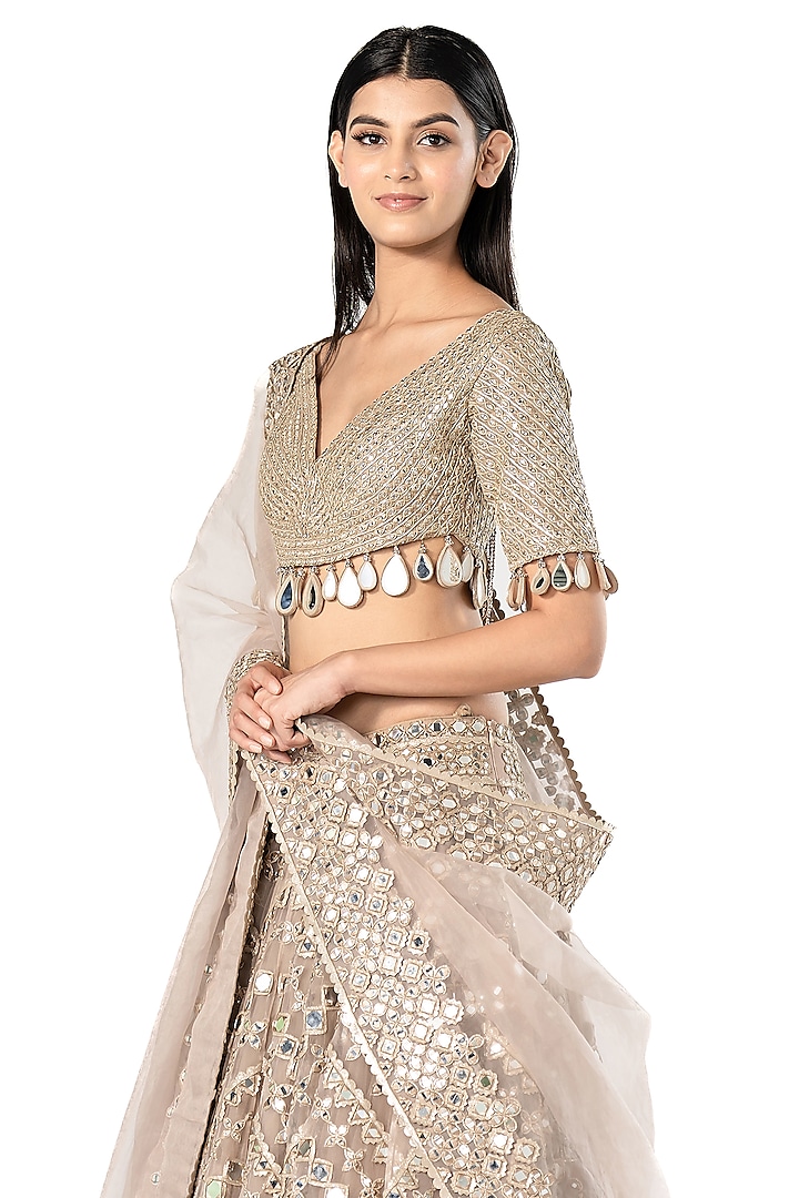 Moon Grey Organza Embellished Bridal Lehenga Set by Abhinav Mishra at Pernia's Pop Up Shop