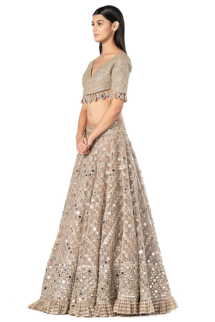 Moon Grey Organza Embellished Bridal Lehenga Set by Abhinav Mishra at Pernia's Pop Up Shop
