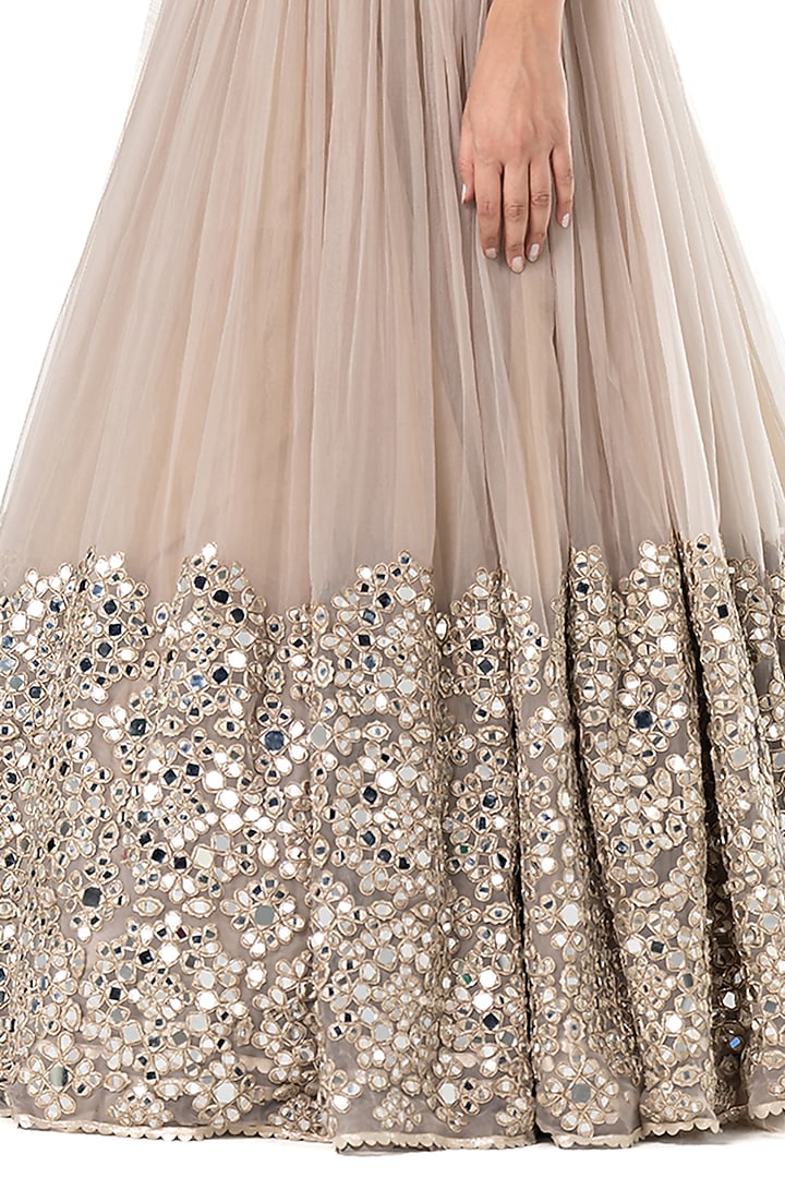 Moon Grey Organza Mirror Embellished Bridal Lehenga Set by Abhinav Mishra at Pernia's Pop Up Shop