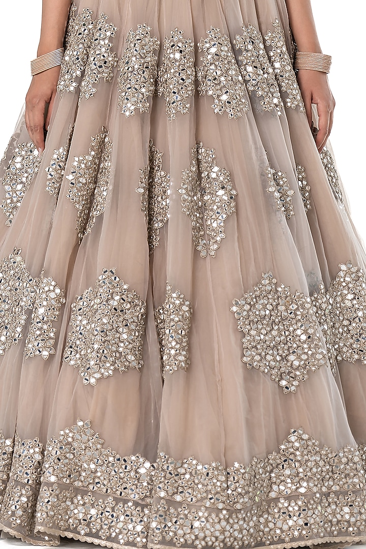Moon Grey Organza Mirror Embellished Bridal Lehenga Set by Abhinav Mishra at Pernia's Pop Up Shop