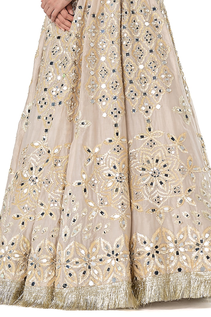 Beige Chanderi Mirror Embroidered Bridal Lehenga Set by Abhinav Mishra at Pernia's Pop Up Shop