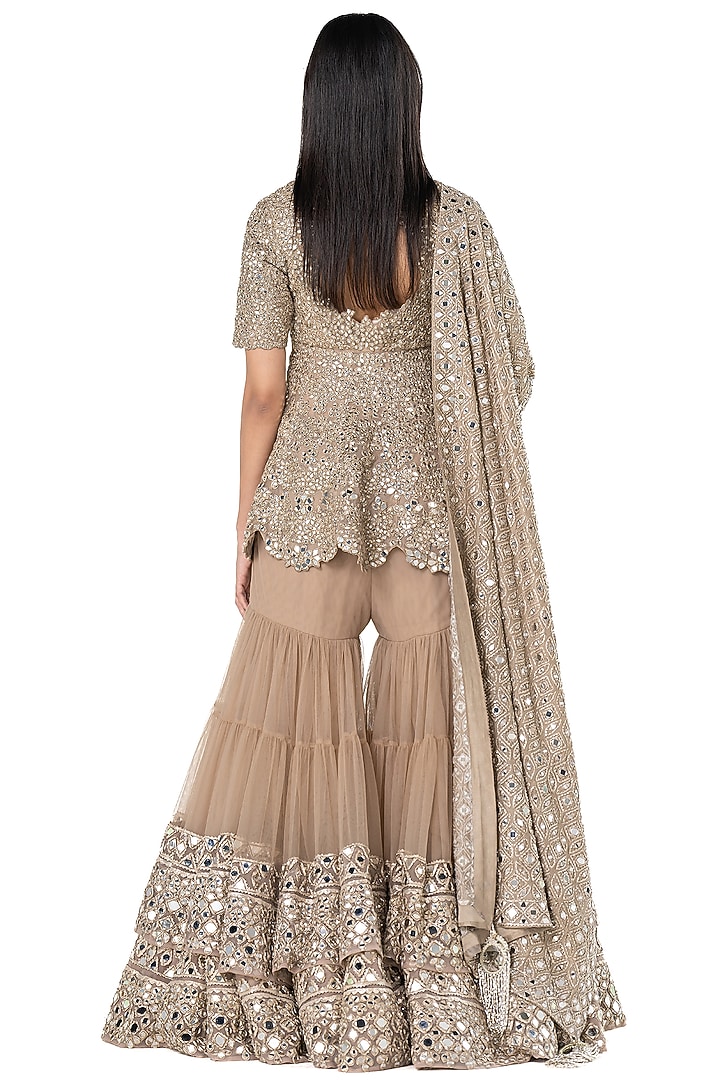 Beige Net Embroidered Bridal Sharara Set by Abhinav Mishra at Pernia's Pop Up Shop