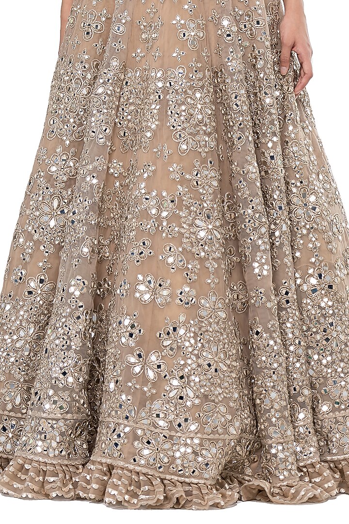 Beige Net Mirror Embellished Bridal Lehenga Set by Abhinav Mishra at Pernia's Pop Up Shop