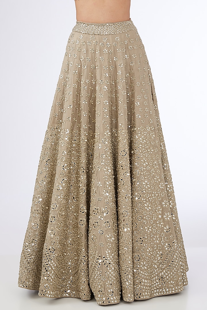 Beige Chanderi Mirror Embellished Bridal Lehenga Set by Abhinav Mishra at Pernia's Pop Up Shop