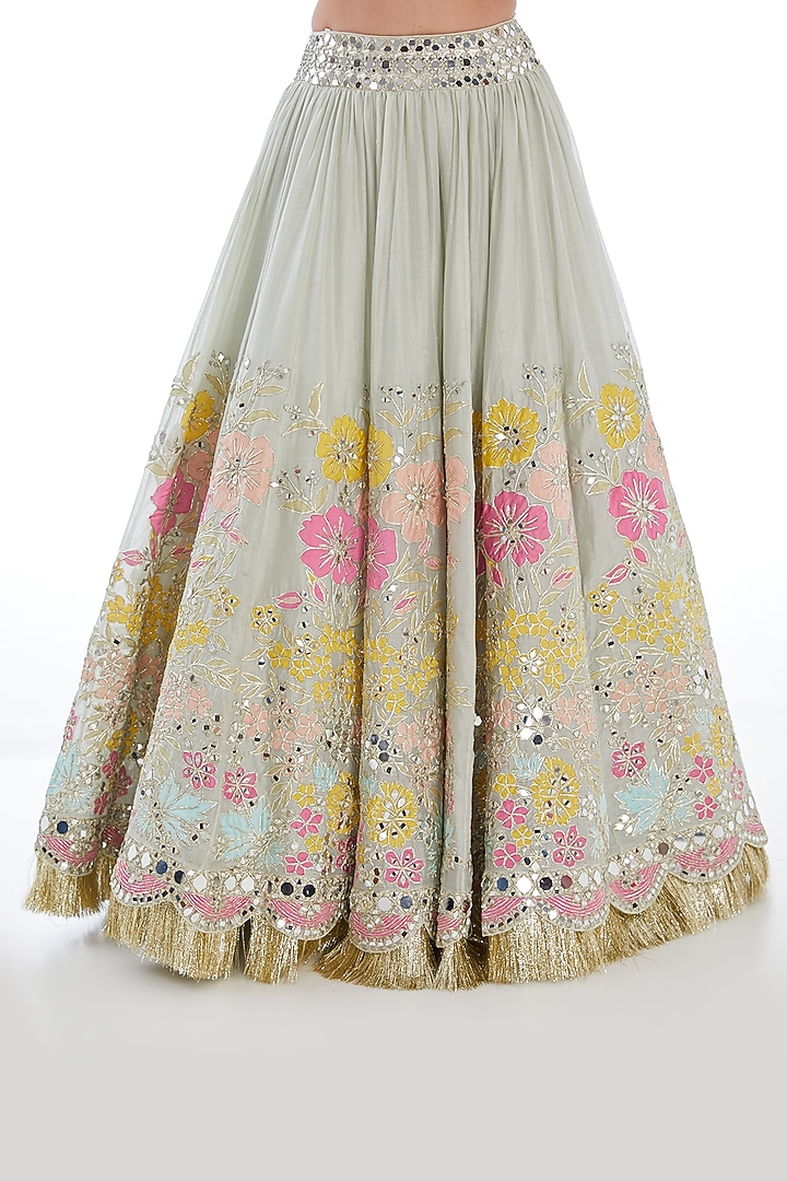 Powder Blue Chanderi Mirror & Zari Embroidered Bridal Lehenga Set by Abhinav Mishra at Pernia's Pop Up Shop