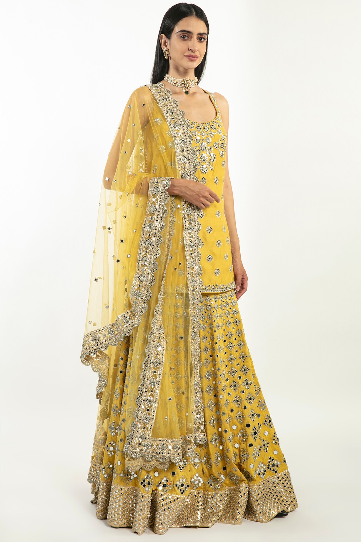 SUNSHINE YELLOW EMBROIDERED SHARARA SAREE SET
