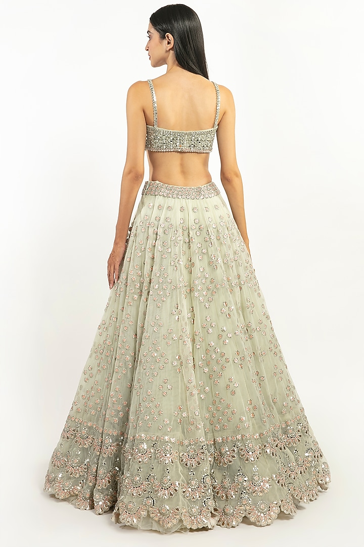 Mint Green Embroidered Bridal Lehenga Set by Abhinav Mishra at Pernia's Pop Up Shop