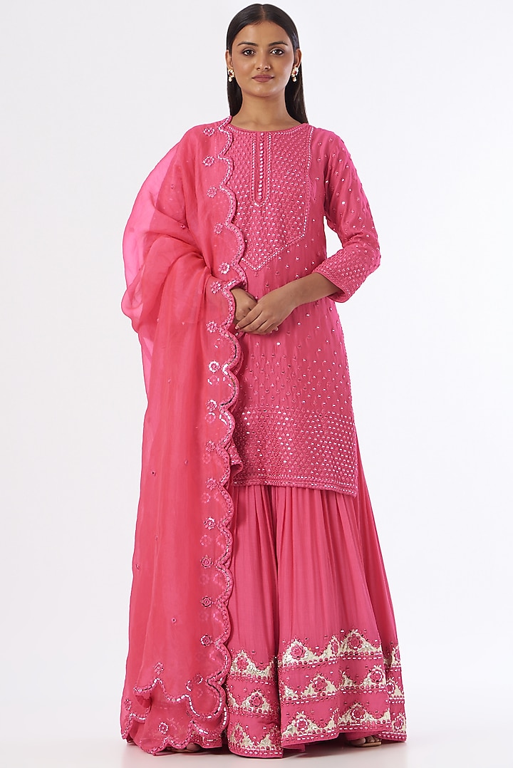 Fuchsia Pink Embellished Sharara Set by Abhinav Mishra