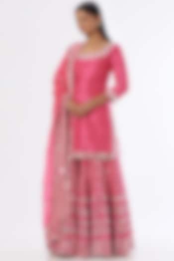 Fuchsia Pink Silk Embellished Sharara Set by Abhinav Mishra