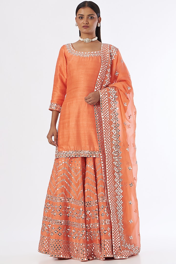Orange Embellished Sharara Set by Abhinav Mishra