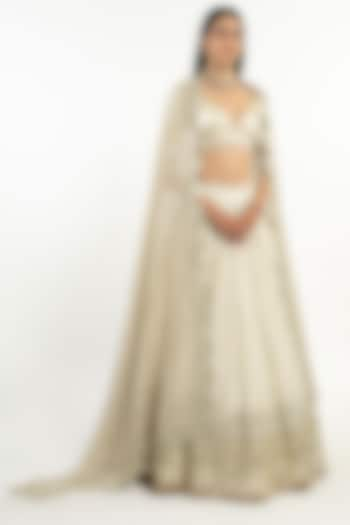 Ivory Mirror Embroidered Bridal Lehenga Set by Abhinav Mishra at Pernia's Pop Up Shop