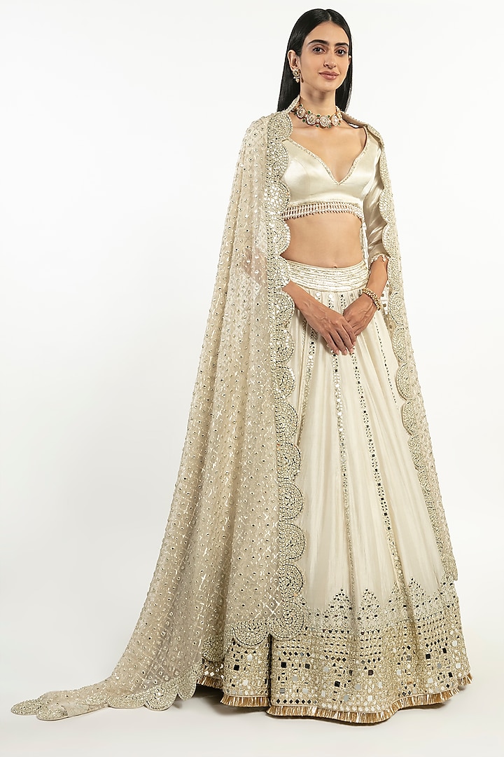 Ivory Mirror Embroidered Bridal Lehenga Set by Abhinav Mishra at Pernia's Pop Up Shop