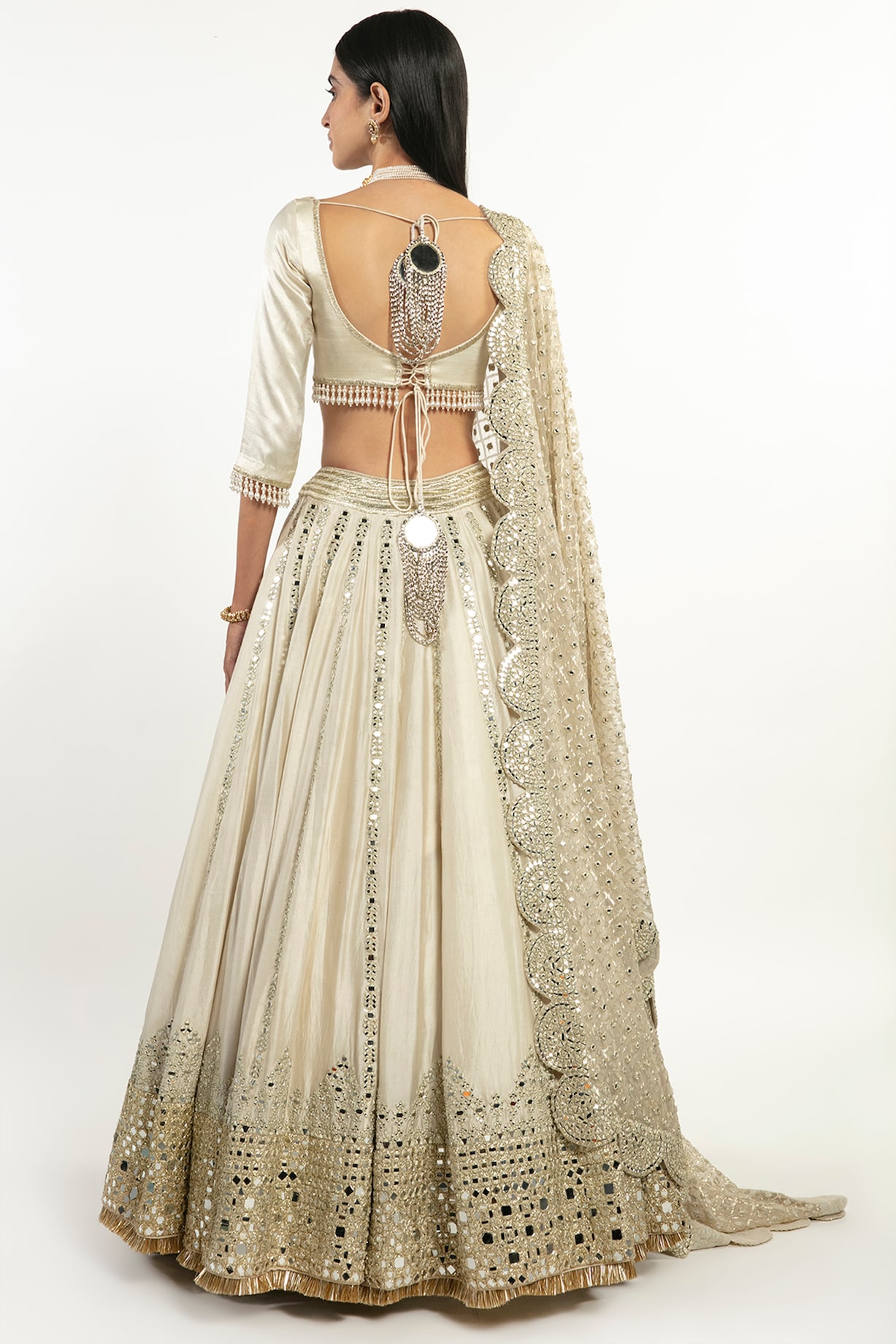 Ivory Radiance Mirror Work Lehenga – A Celebration of Grace and Light main image 1