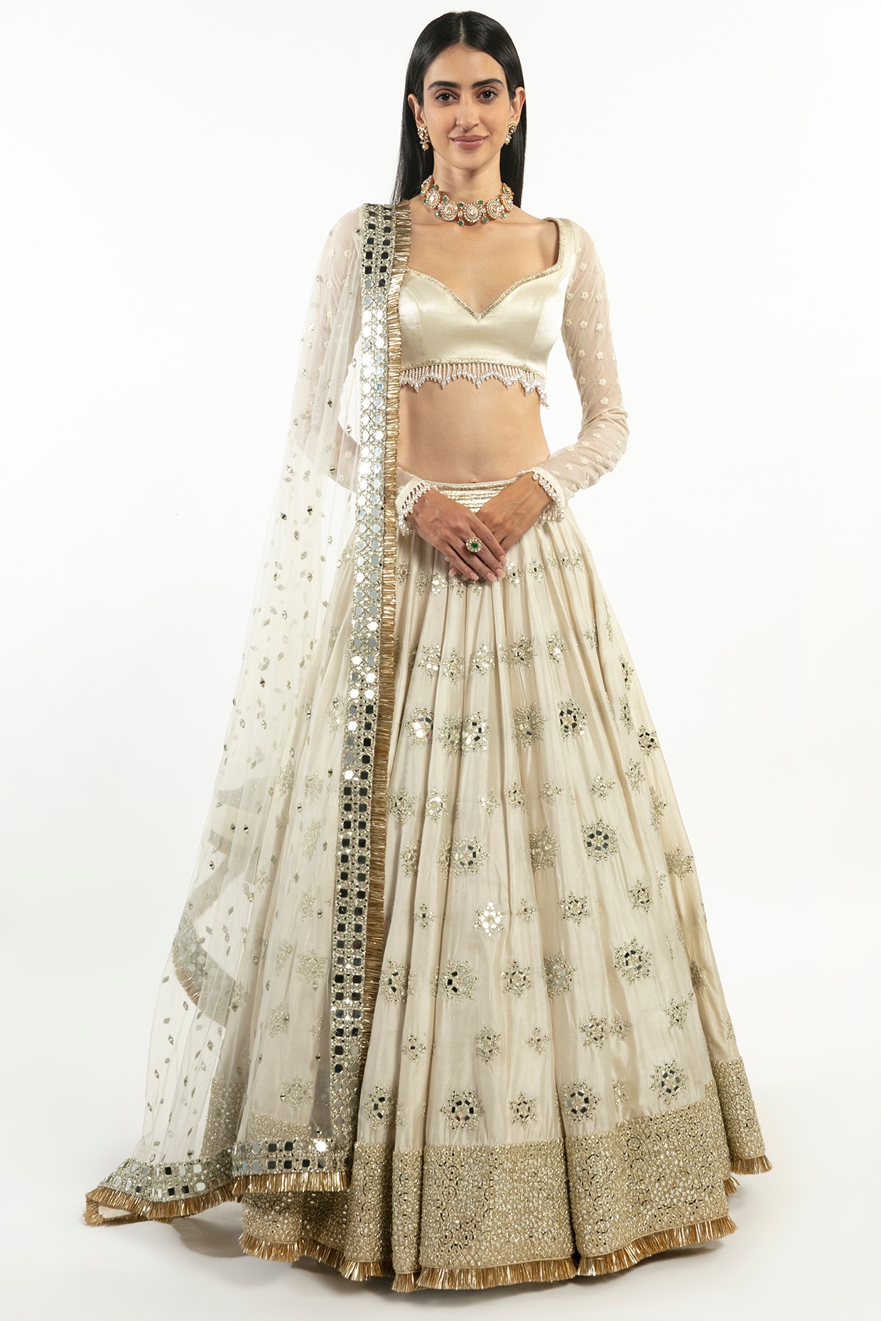 Buy White Raw Silk Round Embroidered Bridal Lehenga Set For Women by Abhinav  Mishra Online at Aza Fashions.